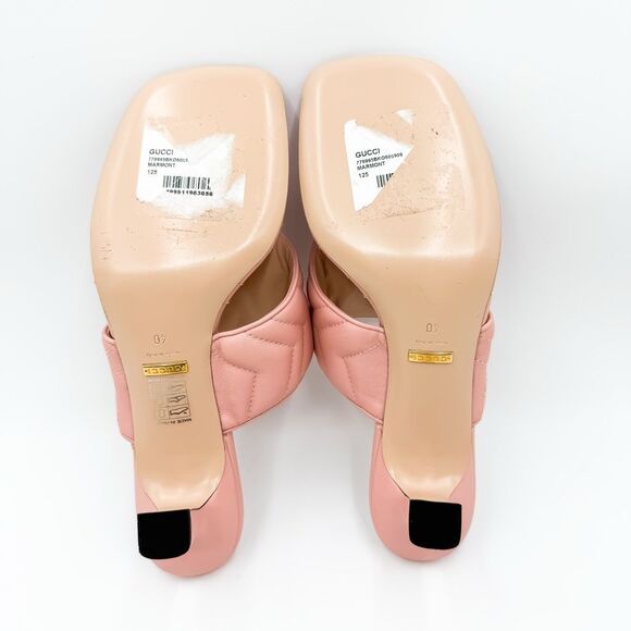 Gucci GG Marmont Pink Leather Heels Quilted Sandals Mules EU 40 US 10 - Picture 6 of 9